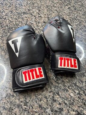 TITLE Classic Black Boxing Gloves with Red Logo like new
